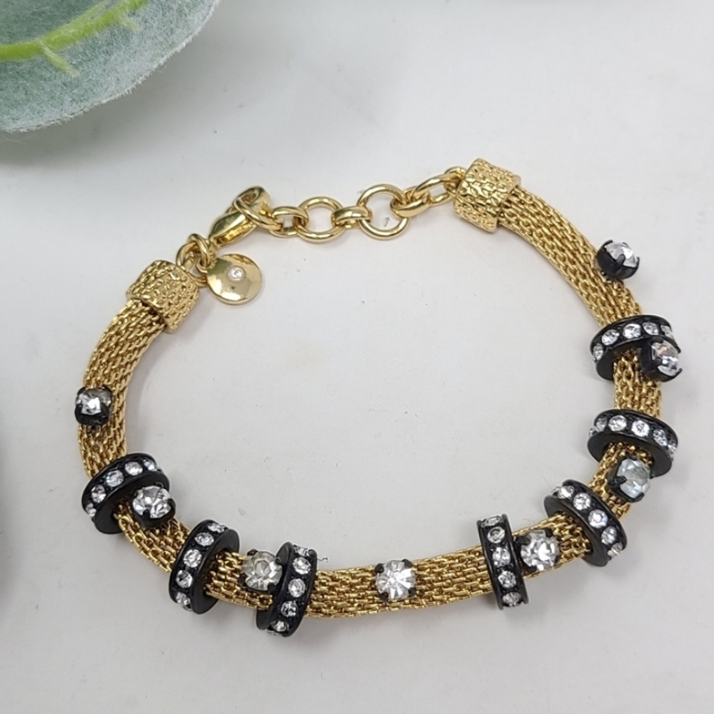 J.CREW Gold Mesh Bracelet with Rhinestones